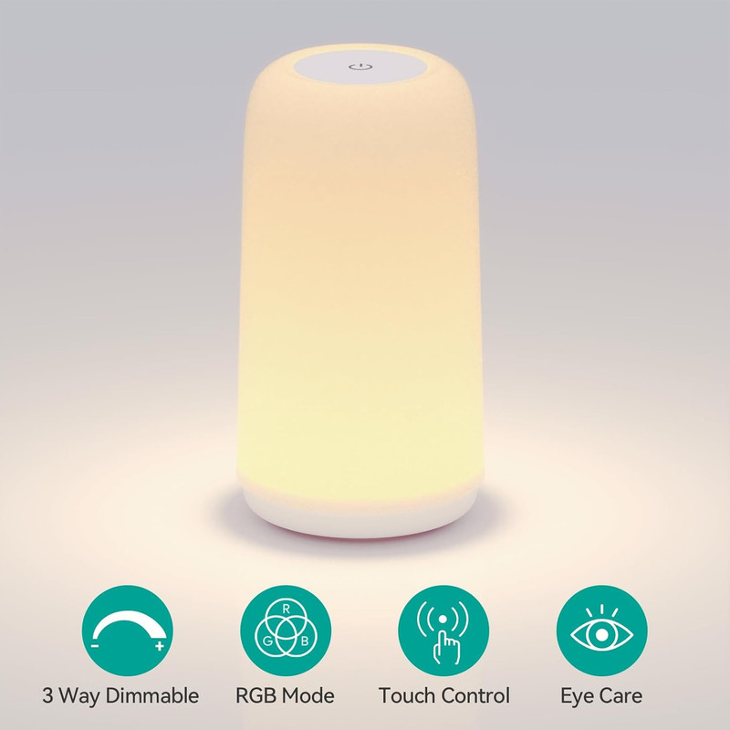 Touch Bedside Table Lamp, [Sleek Design & RGB Mode] 3 Way Dimmable Small Lamp fo gallery