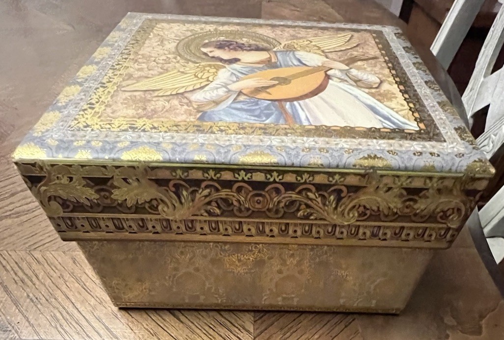 Vtg Punch Studio Renaissance Angel Playing Lute Keepsake Storage Gift Box 12x10 gallery