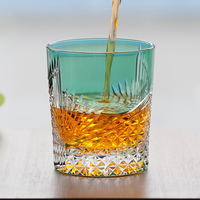 Handmade Classic Edo Kiriko Glass Shiny Crystal Whiskey Juice Tumbler Green gallery