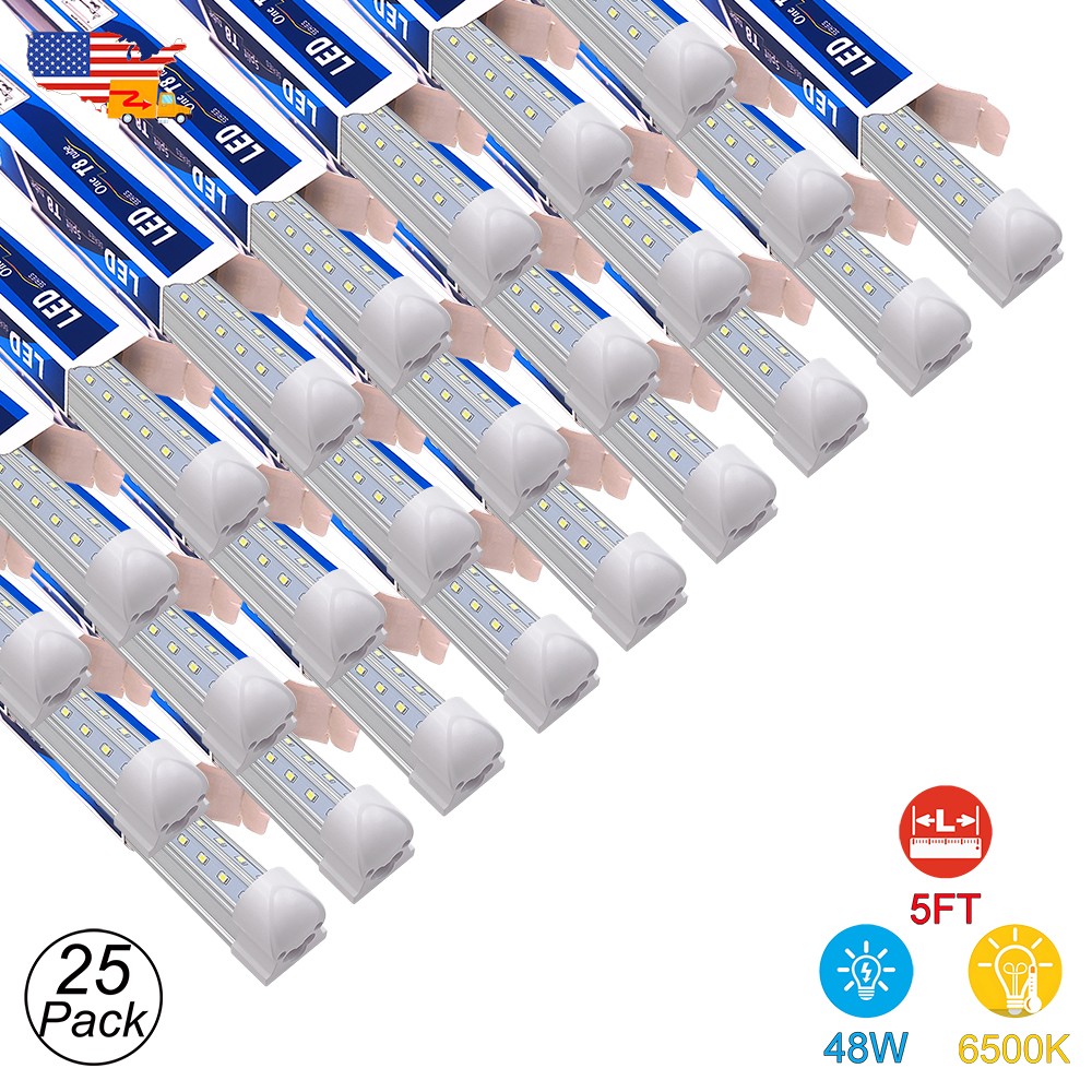 T8 Led Tube Lights 5FT 48W High Output V-Shape 6500K 25 Pack For Warehouse 60" gallery