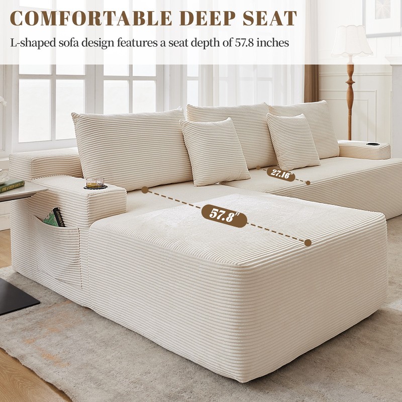 106" Modular Cloud Couch Sectional with Left Chaise, L-Shaped Boneless Sofa gallery