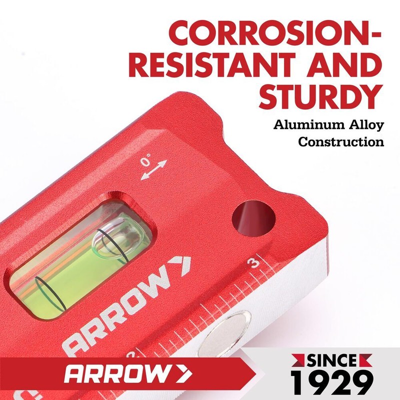 ARROW 4" Magnetic Torpedo Level Leveler Tool with 0°/90° Bubble SAE Metric Scale gallery