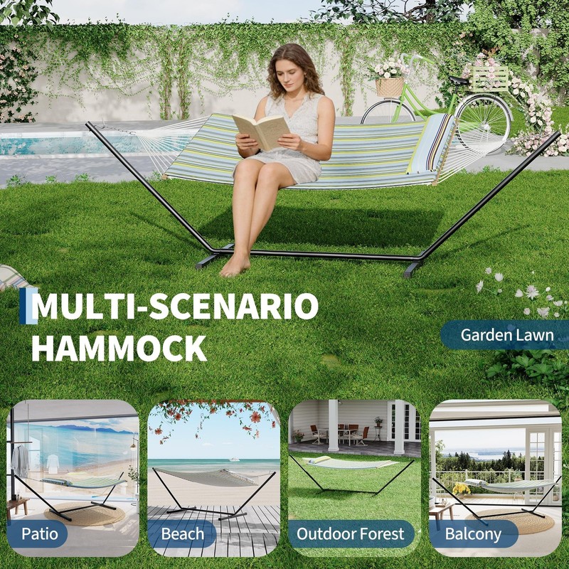 Easy Assembly Double Hammock Heavy-Duty Steel Stand Pillow Padded 2 Person 450Lb gallery