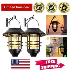 Stylish Solar Powered Lanterns – Elegant Outdoor Lights with Wall Mount, 2 Pack