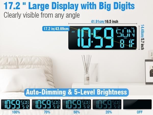 TXL 17.2 Large Digital Wall Clock Bluetooth Sync Time LED Wall Clock with Date gallery