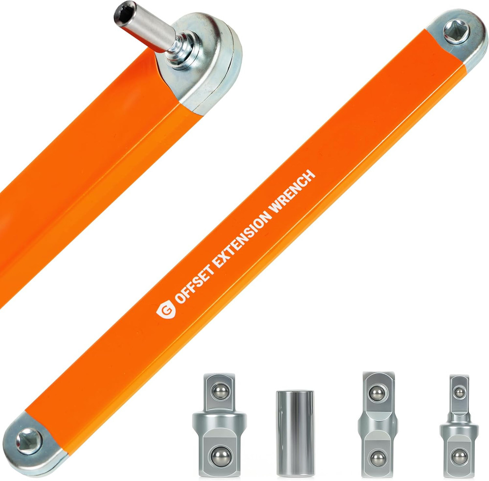 Adjustable Offset Extension Wrench Set with 1/4", 3/8", 1/2" Drive Adapters