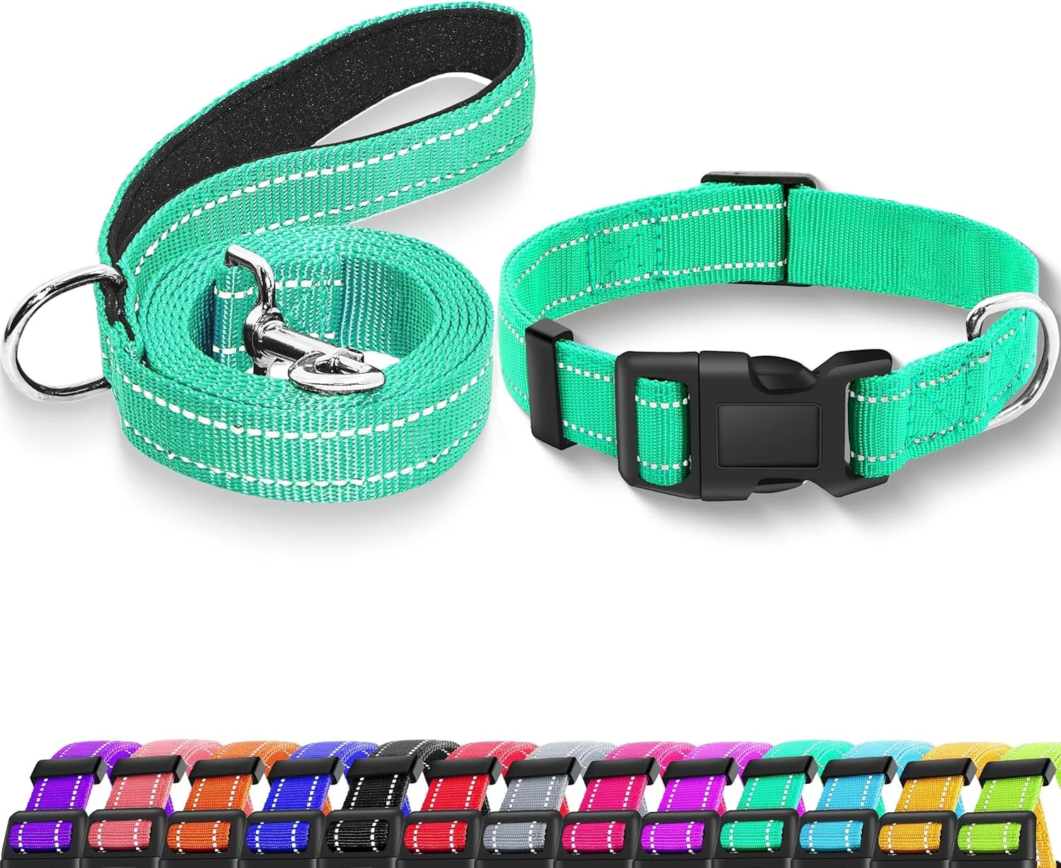 (S Width 3/4" Turquoise) (Collar+Leash S Width 3/4" Turquoise), Adjustable Soft gallery