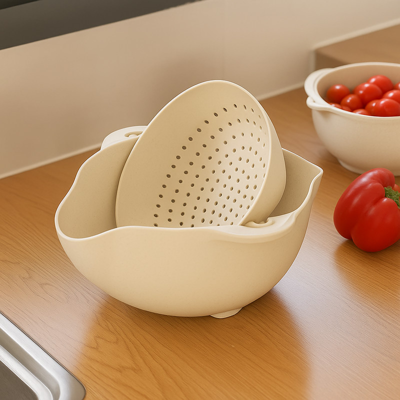 Rinse & Drain Bowl Strainer Colander Combo – Wash Fruits, Veggies, Pasta, Herbs gallery