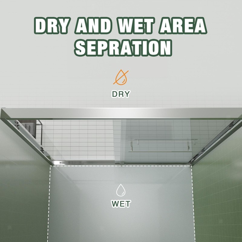 Premium Aluminum Frame Sliding Shower Door, 56-60''x70'', 8mm Tempered Glass, gallery