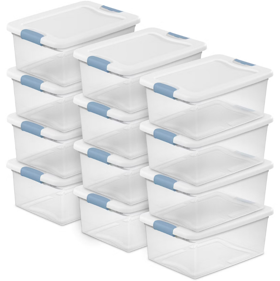 Sterilite 15 Quart Latching Storage Box, Stackable Bin with Latch Lid, 12 Pack