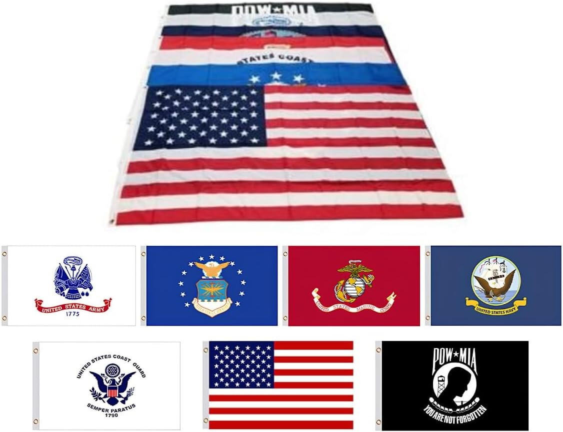 3 x 5 Ft Military Flag Set ARMED FORCES + Pow + USA 7 FLAG Officially Licensed gallery