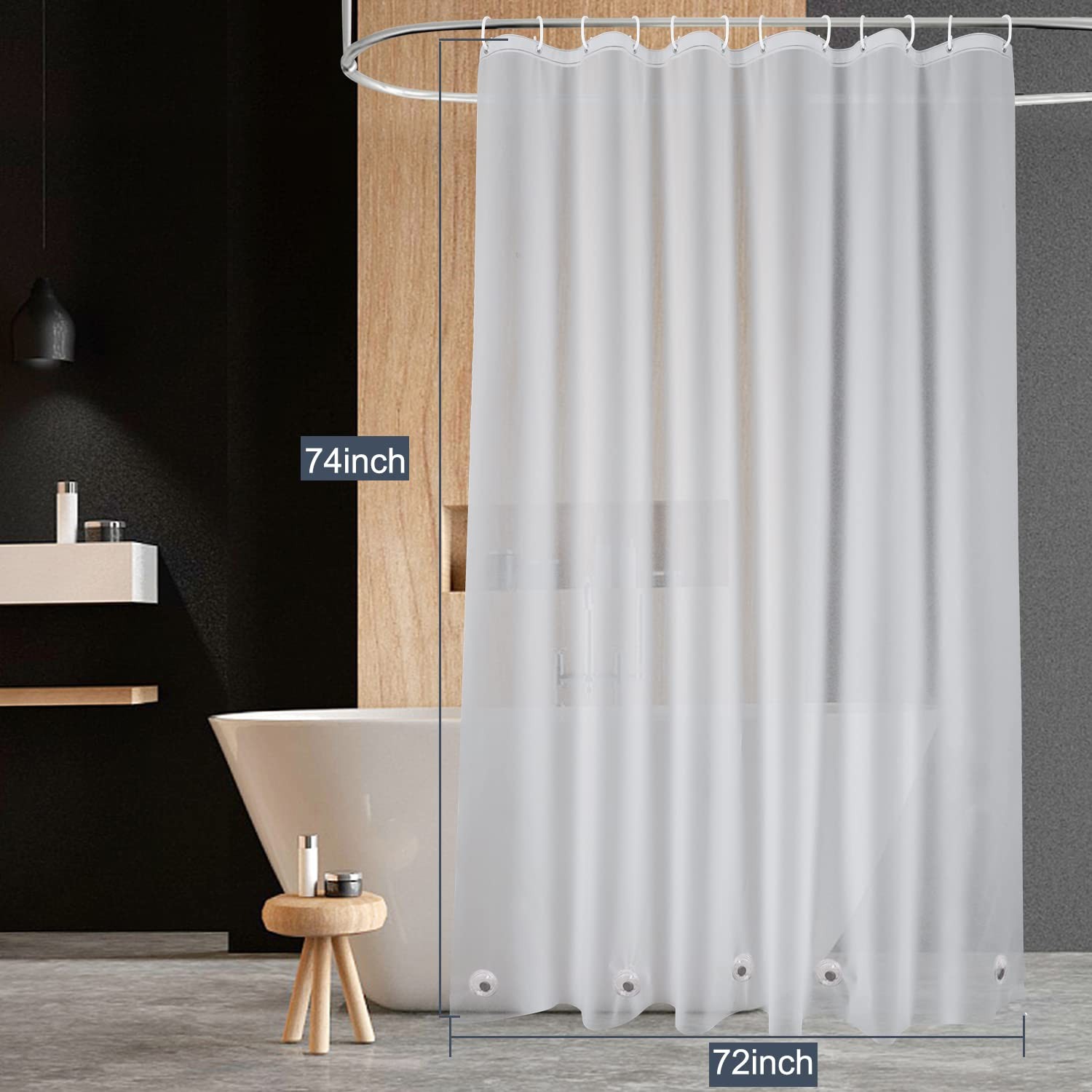 Opaque Peva Shower Liner 74 Inches, Rustproof Grommets, 5 Bottom Magnets, White gallery