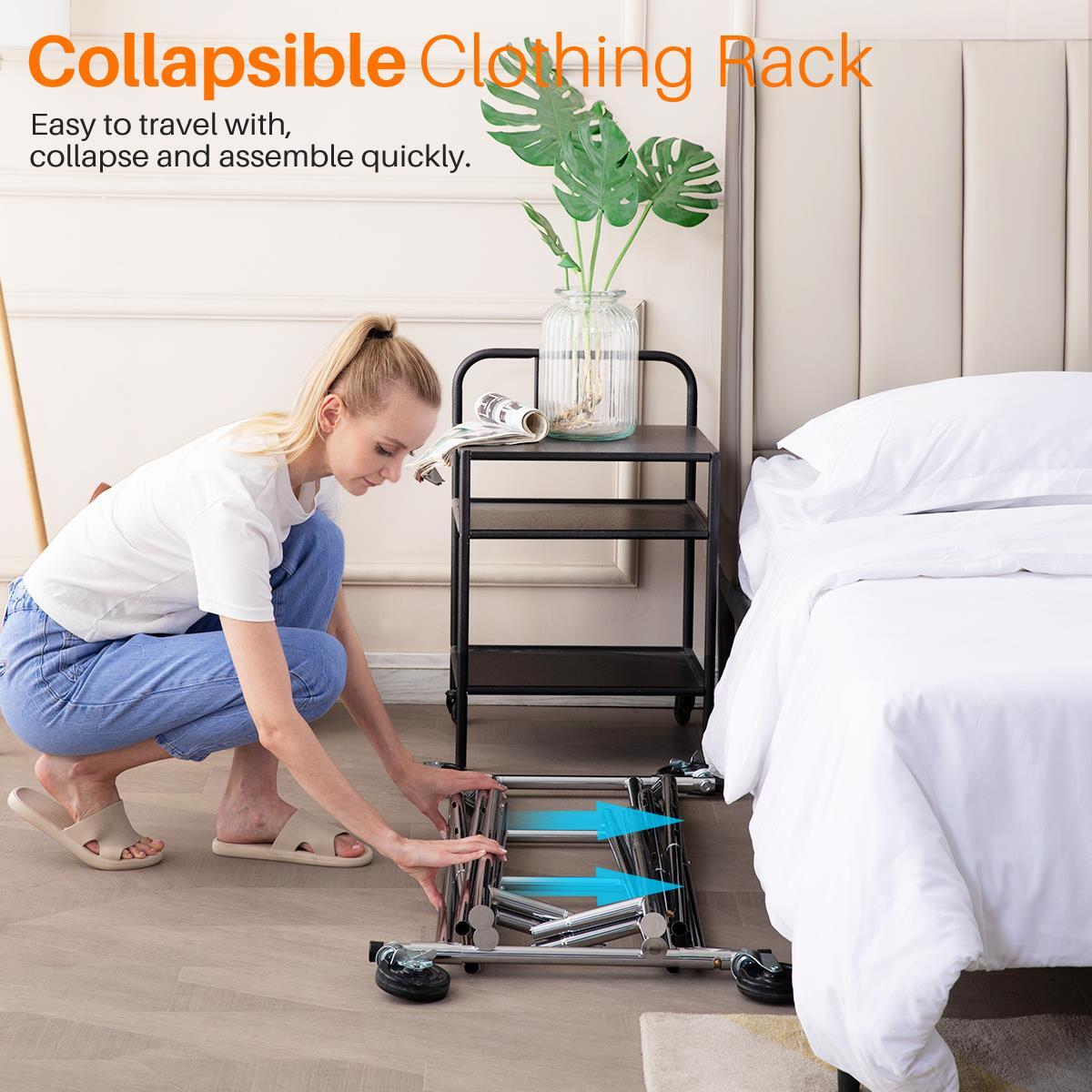 Heavy Duty Collapsible Commercial Clothing Garment Rack Rolling Chrome US gallery