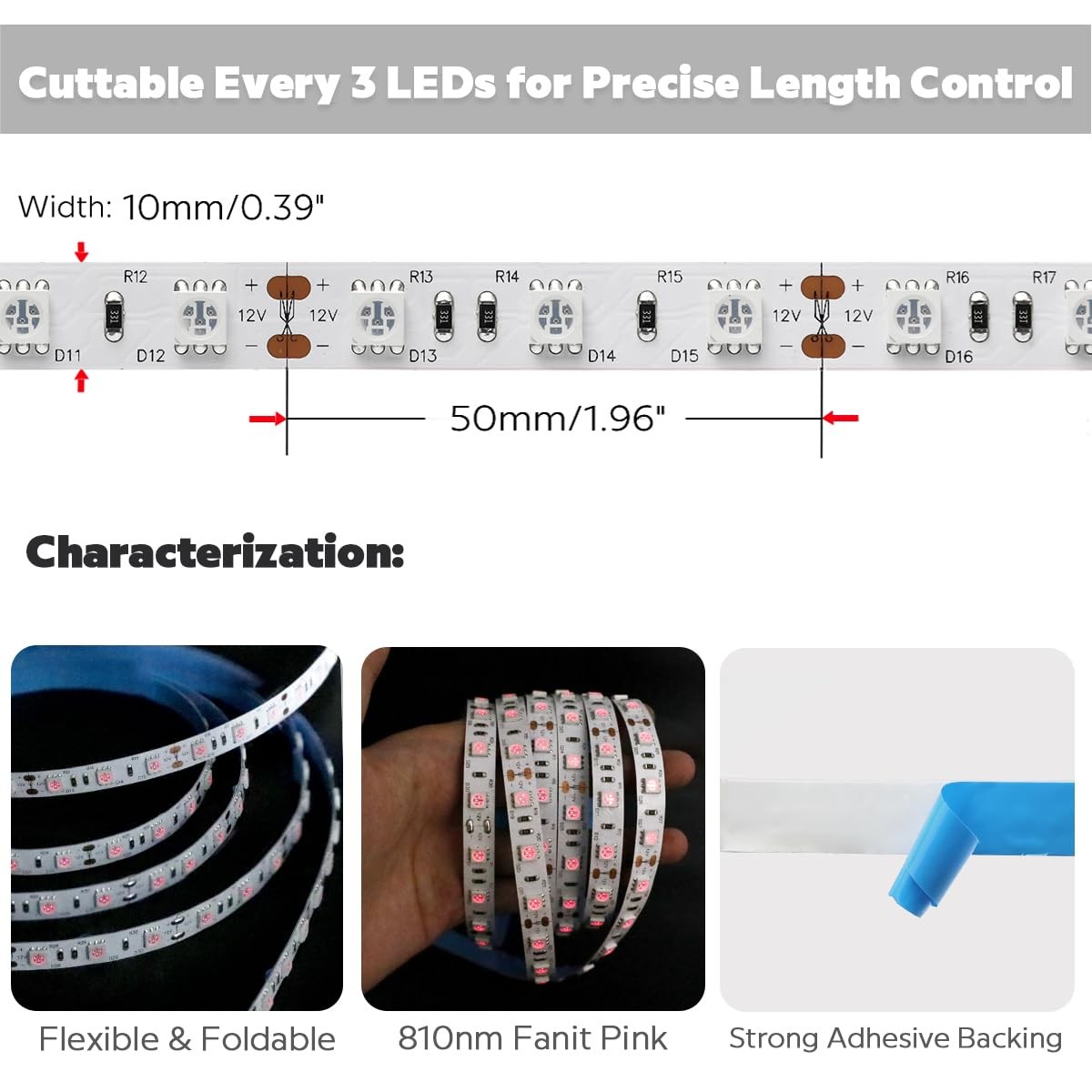 12 Volt 810nm Infrared LED Strip Light, 5m/16.4ft 72W IP20 Non-Waterproof Fle... gallery