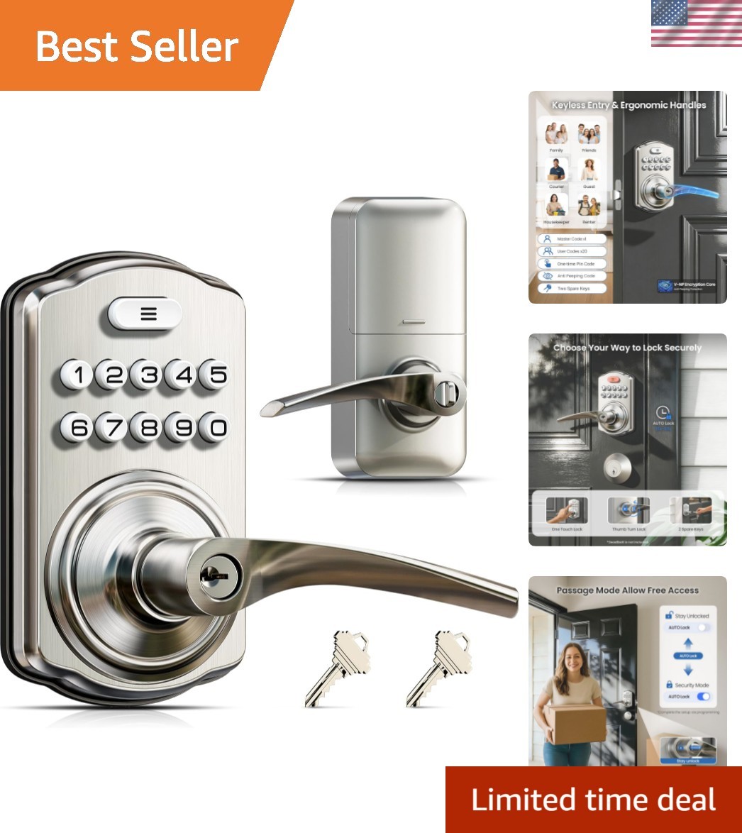 Keypad Door Lock with Handle, Keyless Entry for Front Door & Bedroom, Electro... gallery