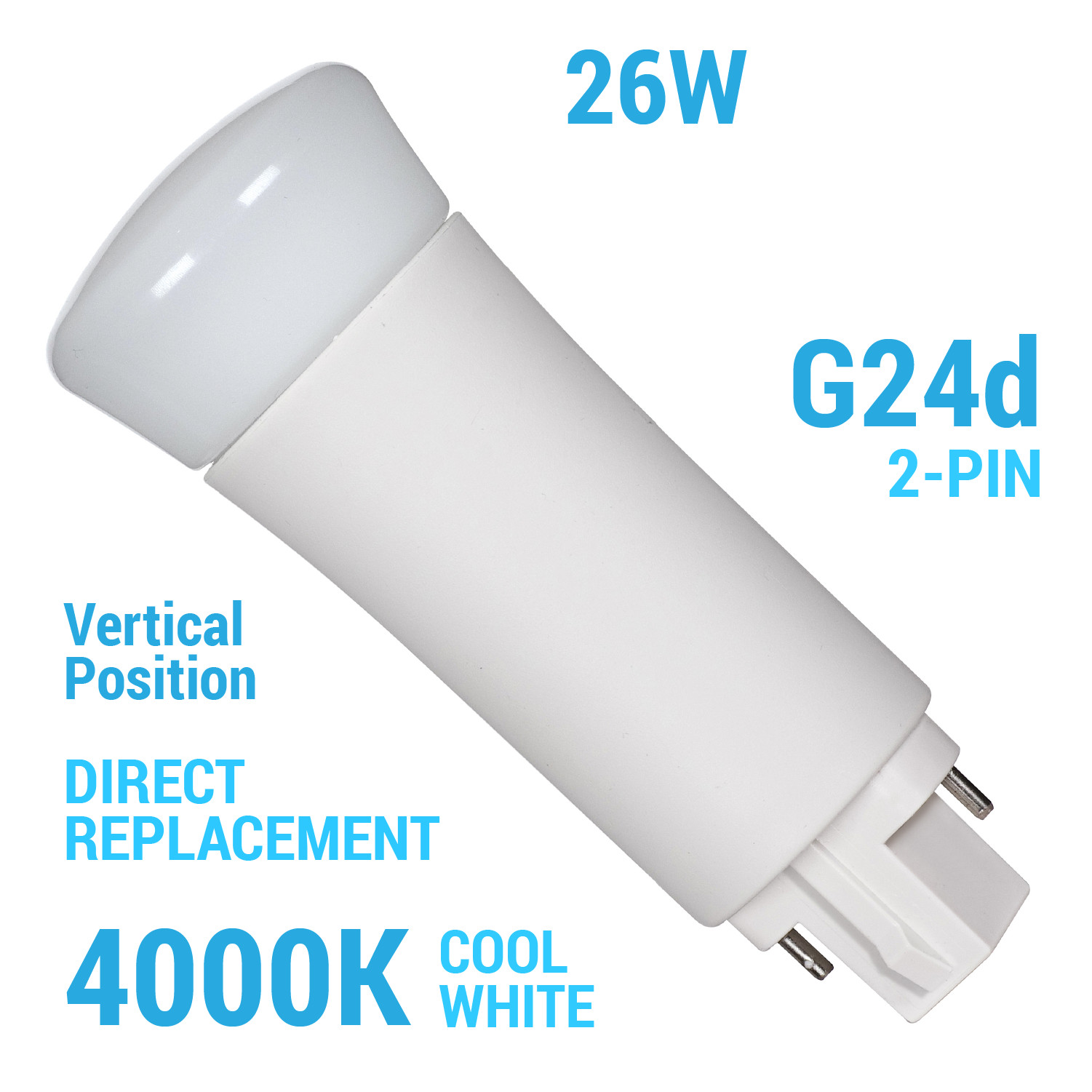 Satco Vertical LED Direct Replacement 9W =26W CFL PL 2-Pin G24d 4000K Cool White gallery