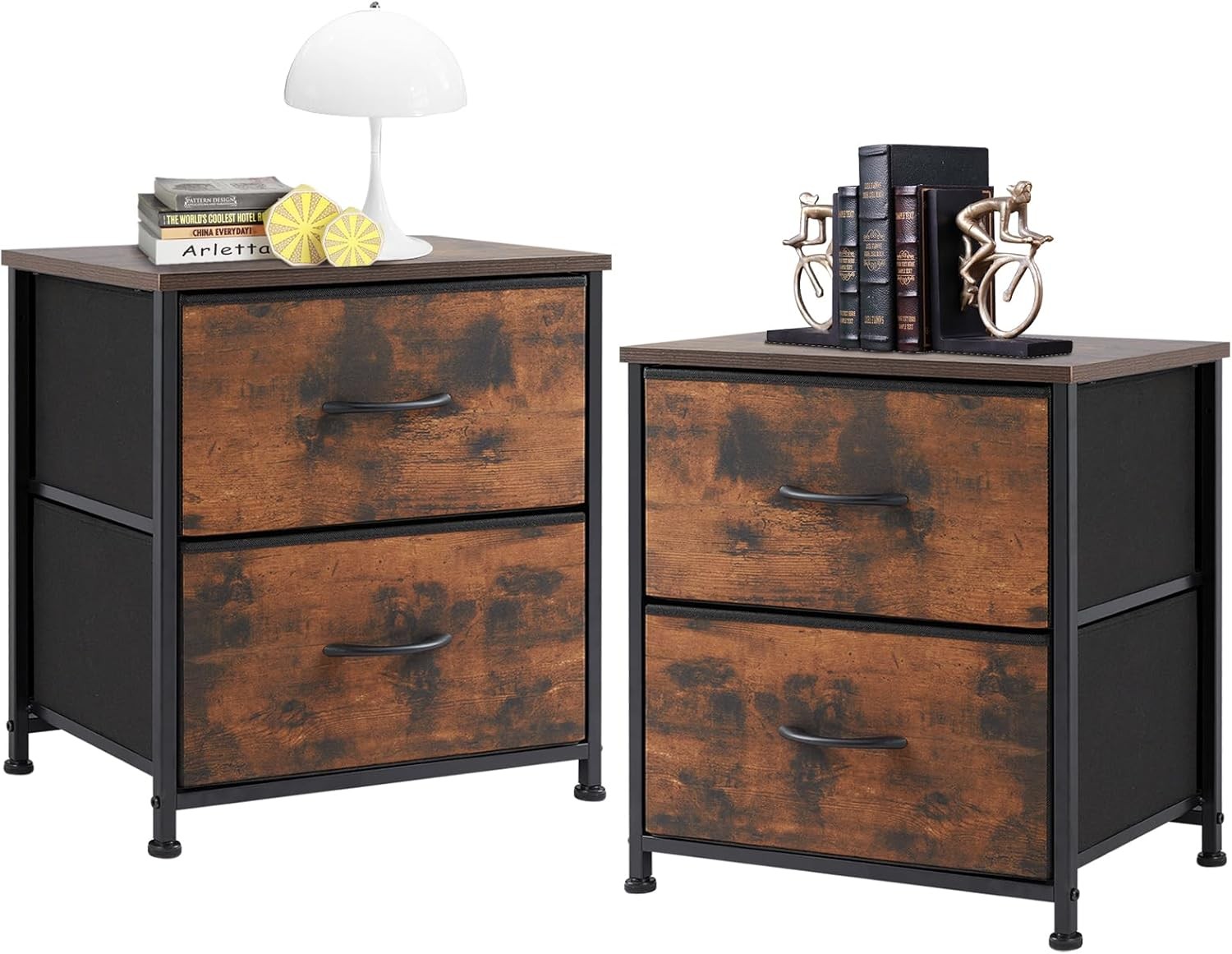 2Pcs Nightstand End Table Side Table with 2 Fabric Drawers Bedside Table Bedroom gallery
