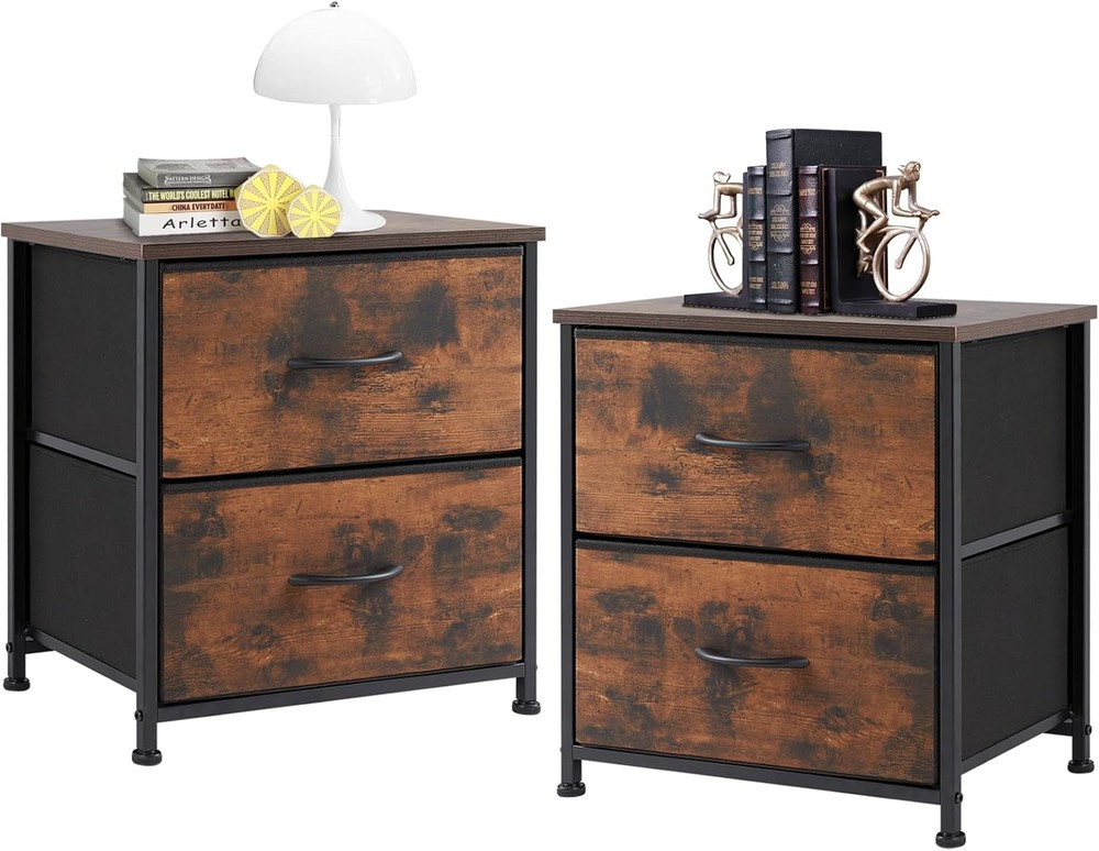 2Pcs Nightstand End Table Side Table with 2 Fabric Drawers Bedside Table Bedroom