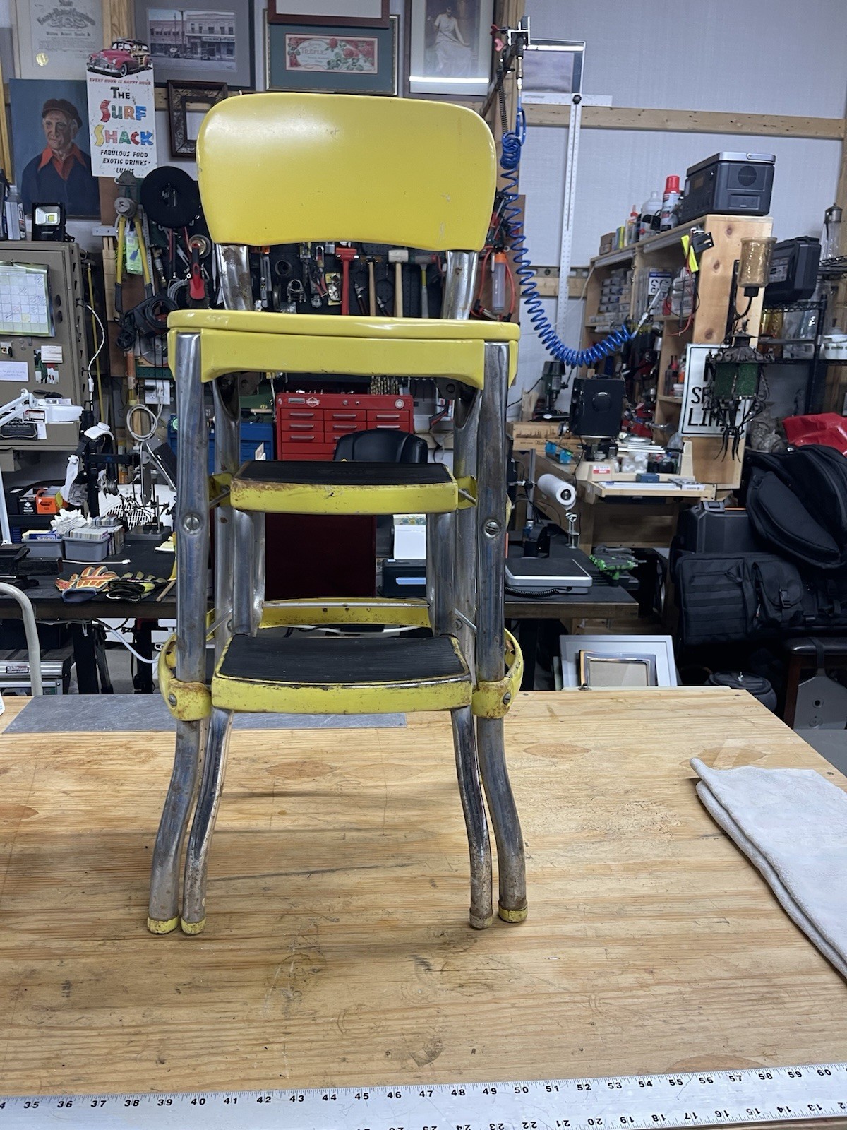 Vintage COSCO Yellow Kitchen Pull Out Step Stool Chair gallery