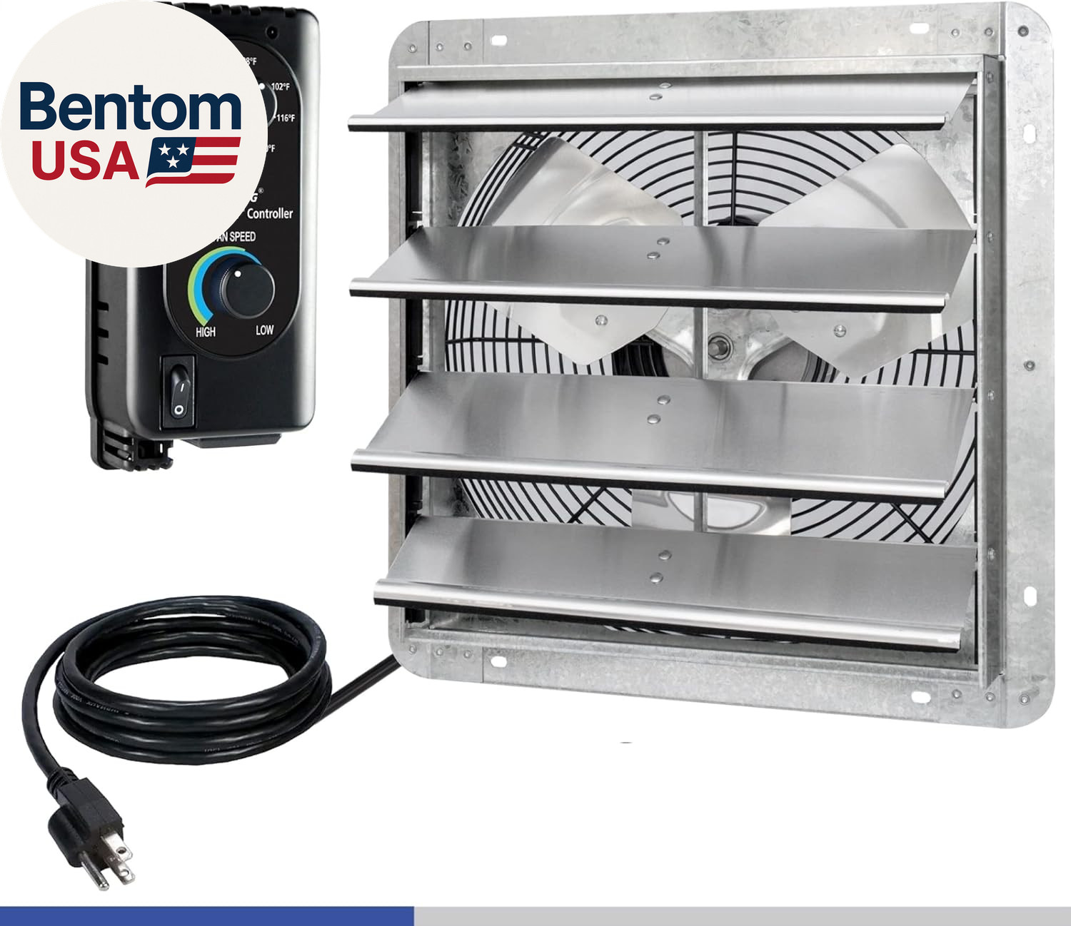 16" Wall Mounted Shutter Exhaust Fan, Automatic Shutter, with Thermostat and Var gallery