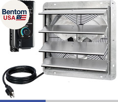 16″ Wall Mounted Shutter Exhaust Fan, Automatic Shutter, with Thermostat and Var