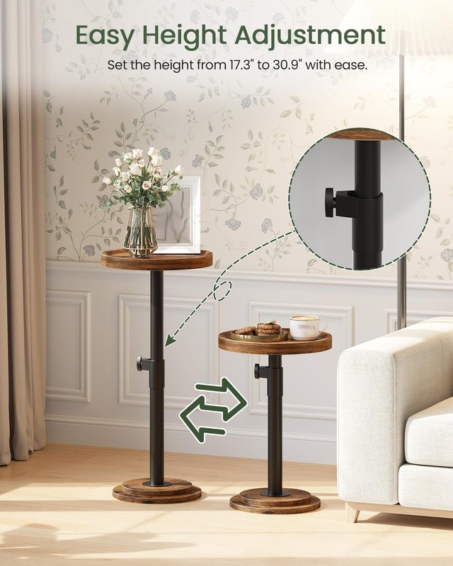 Height Adjustable Drink Table, Small Round Side Table, Pedestal Martini Table... gallery