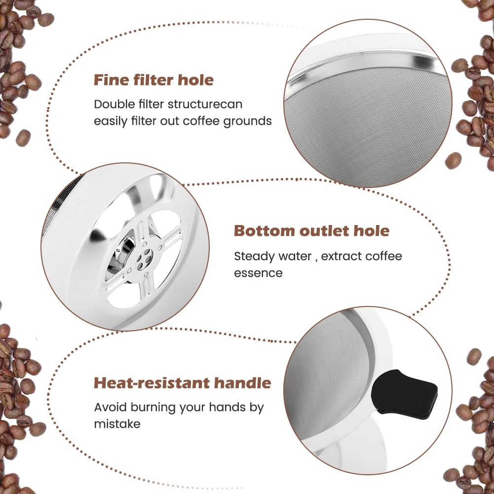 Pour Over Coffee Dripper Reusable Stainless Steel Double Mesh Filter With Brush gallery