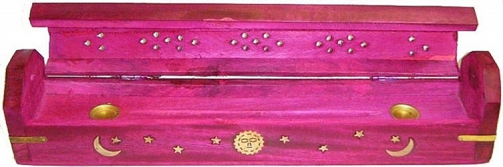 New Age Carved Coffin Celestial Brass Inlay Ash Catcher Incense Stick & Cone ... gallery