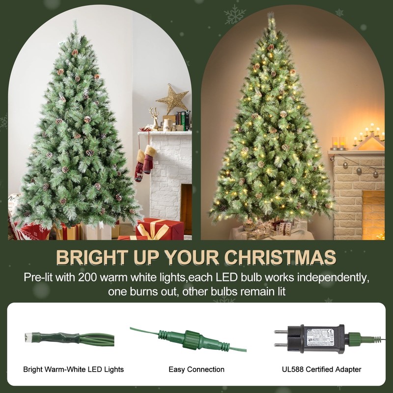 Artificial Christmas Tree Pinecone Xmas Frosted Tree Pre-Lit OR Unlit Multi Size gallery