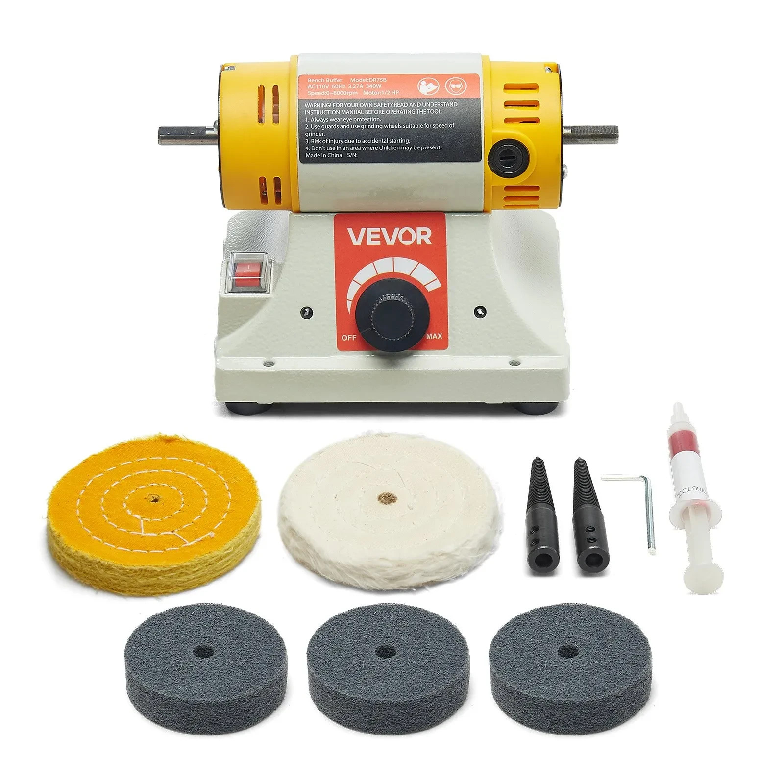 Bench Buffer Polisher 1/2HP Variable Speed 0-8000RPM Jewelry Metal Finishing Kit gallery