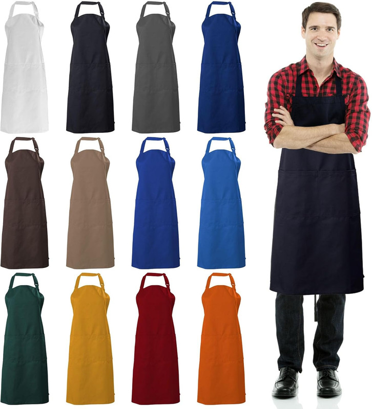 Adjustable Bib Apron with 2 Pockets for Men Women Chef Kitchen Cooking gallery
