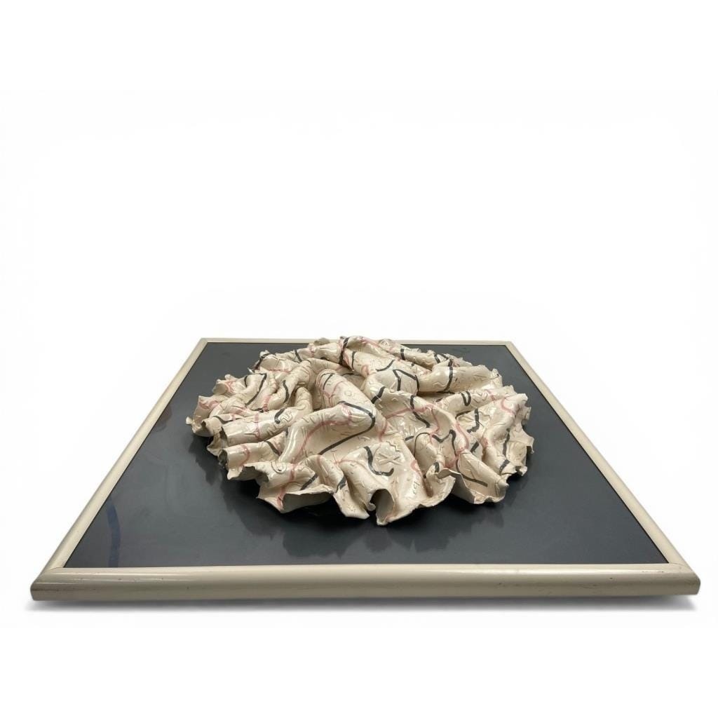 Modern Abstract Ceramic Relief Sculpture Folded 3D Wall Art Pink Black motifs gallery