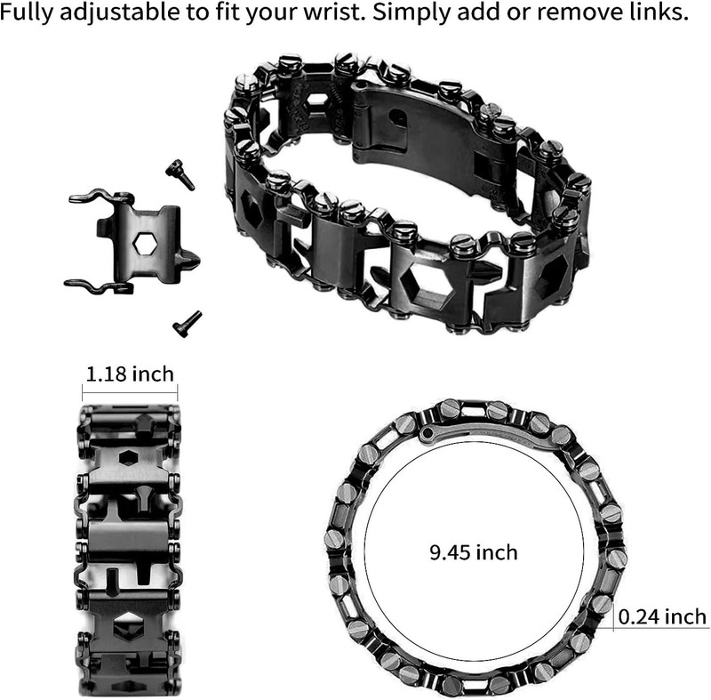 Multitool Bracelet 29 in 1 Tools for Men and 9.45 inches, Black gallery