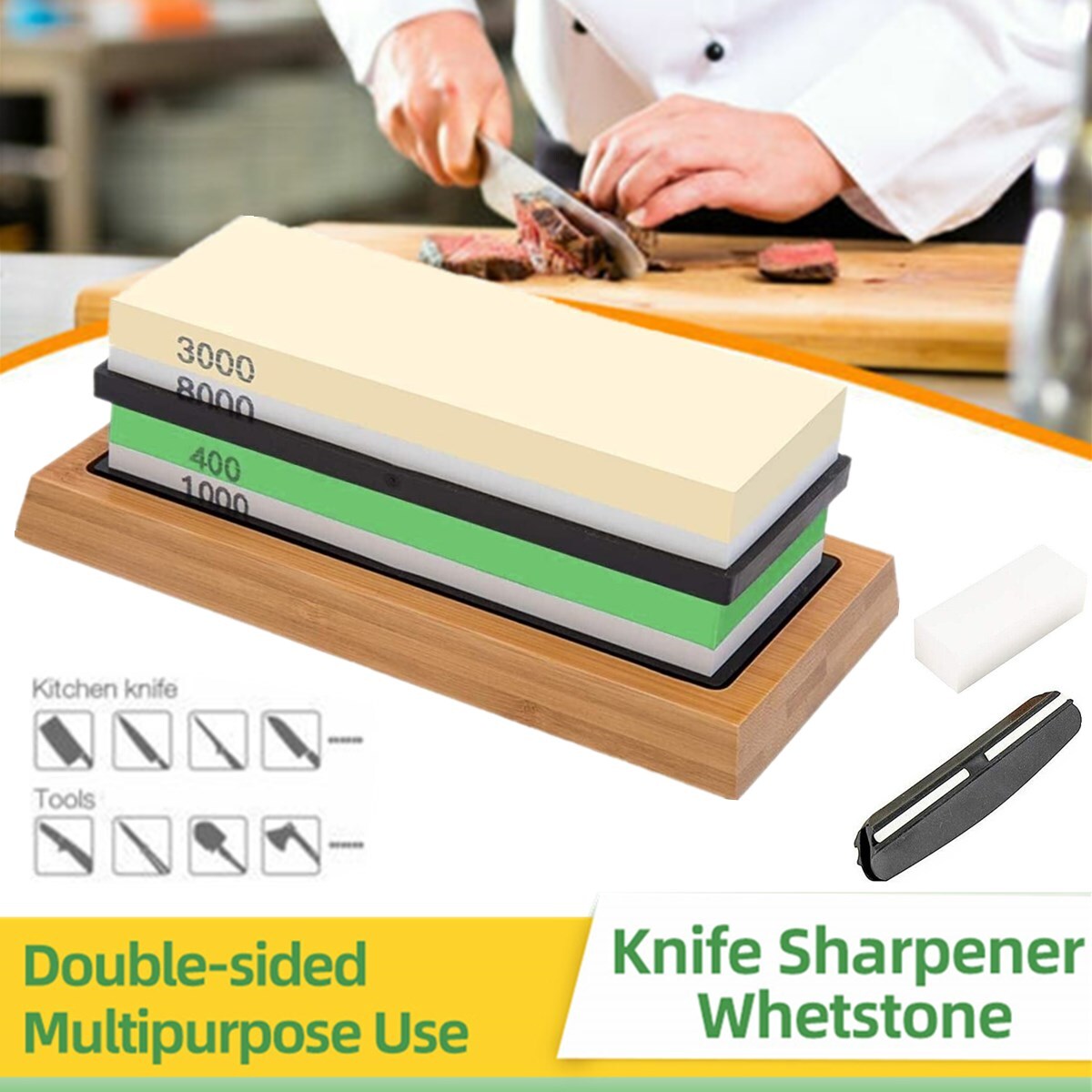 Knife Sharpening Stone Set Professional Whetstone 4 Side Grit 400/1000 3000/8000 gallery