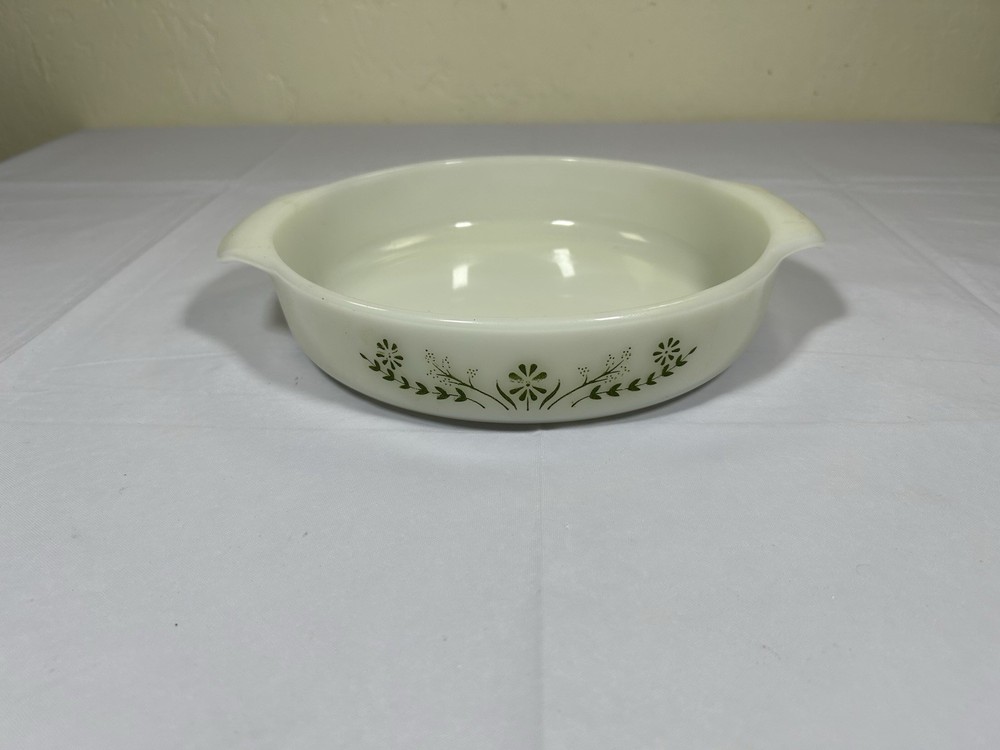 Glasbake Fire King Casserole Green Daisy Daisies Spring Flower 9" #429 Vintage