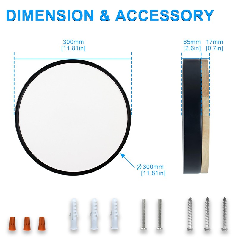 Dimmable LED Wood Flush Mount Ceiling Light Fixture 3000-6000K Tunnable 12 In... gallery