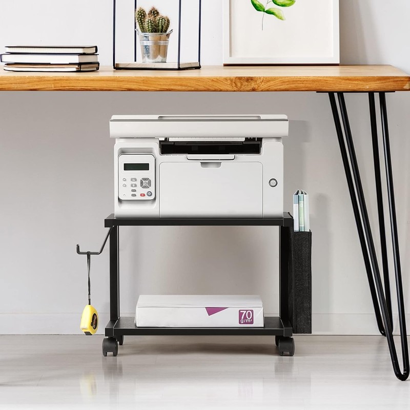 2 Tier Printer Cart w/Wheels Desktop Printer Stand for Office Home Scanner Black gallery
