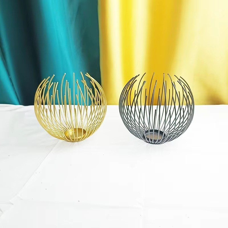 Metal Wire Candle Holder Modern Geometric Centrepiece Black Gold 16.5cm / 6.5" gallery