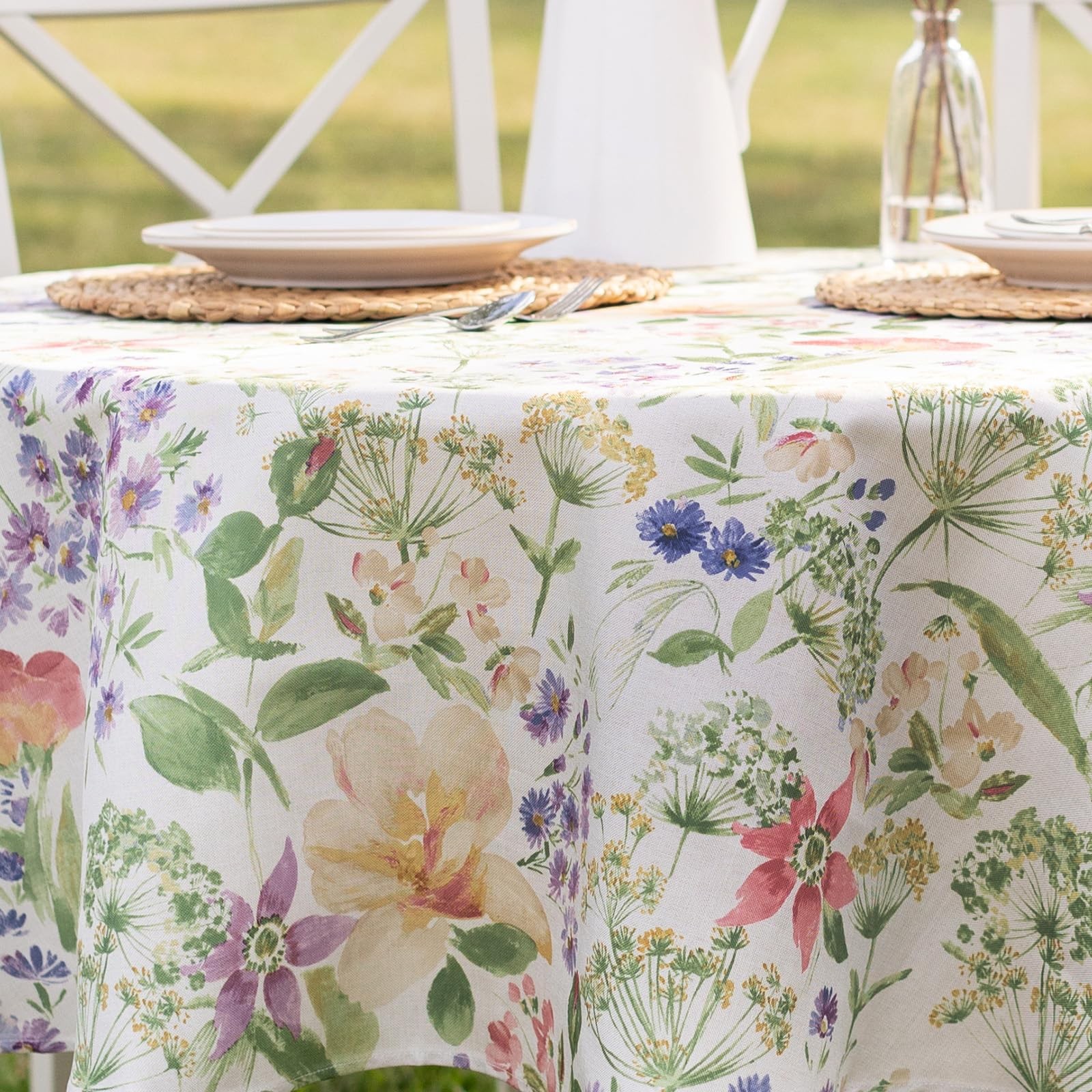Floral Spring/Summer Durable Heavyweight Fabric Indoor Outdoor Tablecloth, Wa... gallery