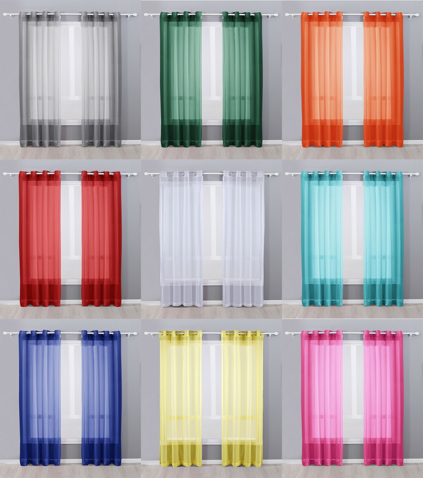 2 Piece Sheer Voile Grommet Top Window Curtain Panel Drapes Many Sizes & Colors gallery