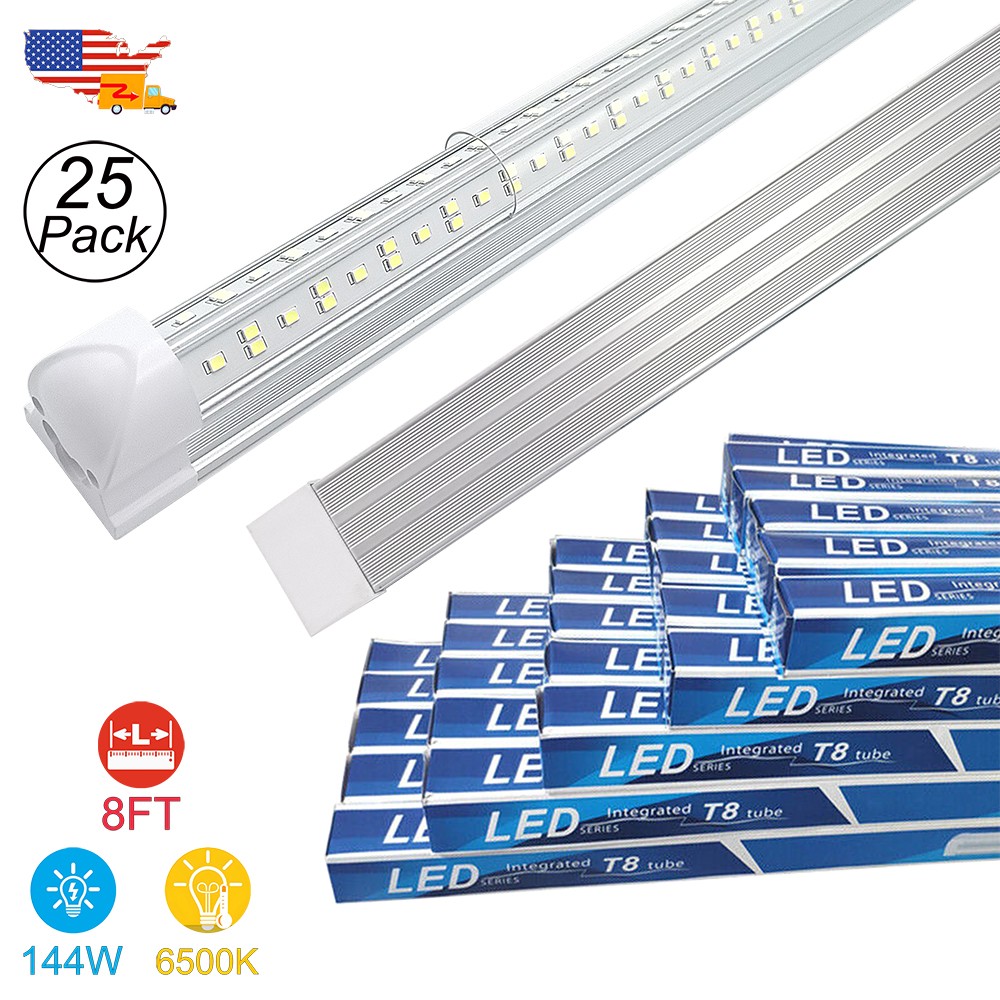 25 Pack 8 Ft Led Shop Light Fixture 4 Row T8 8FT Led Tube Light Bulbs 144W 6500K gallery