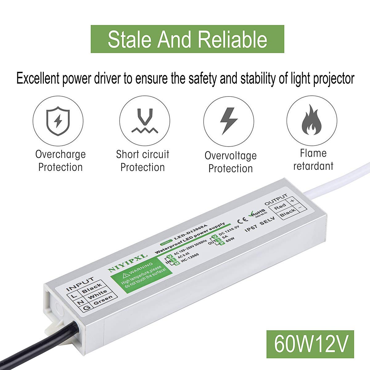 LED Driver 60 Watts Waterproof IP67 Power Supply Transformer Adapter 100V-260... gallery