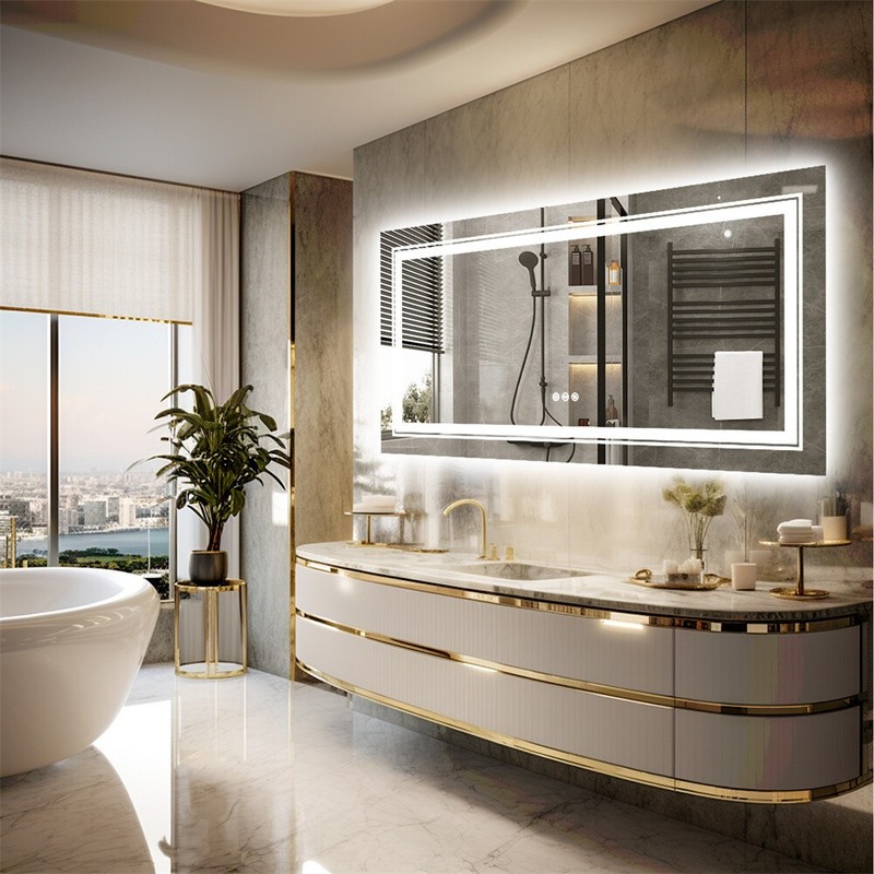 Large LED Bathroom Vanity Mirror Front & Backlight Anti-Fog Memory Dimmable gallery