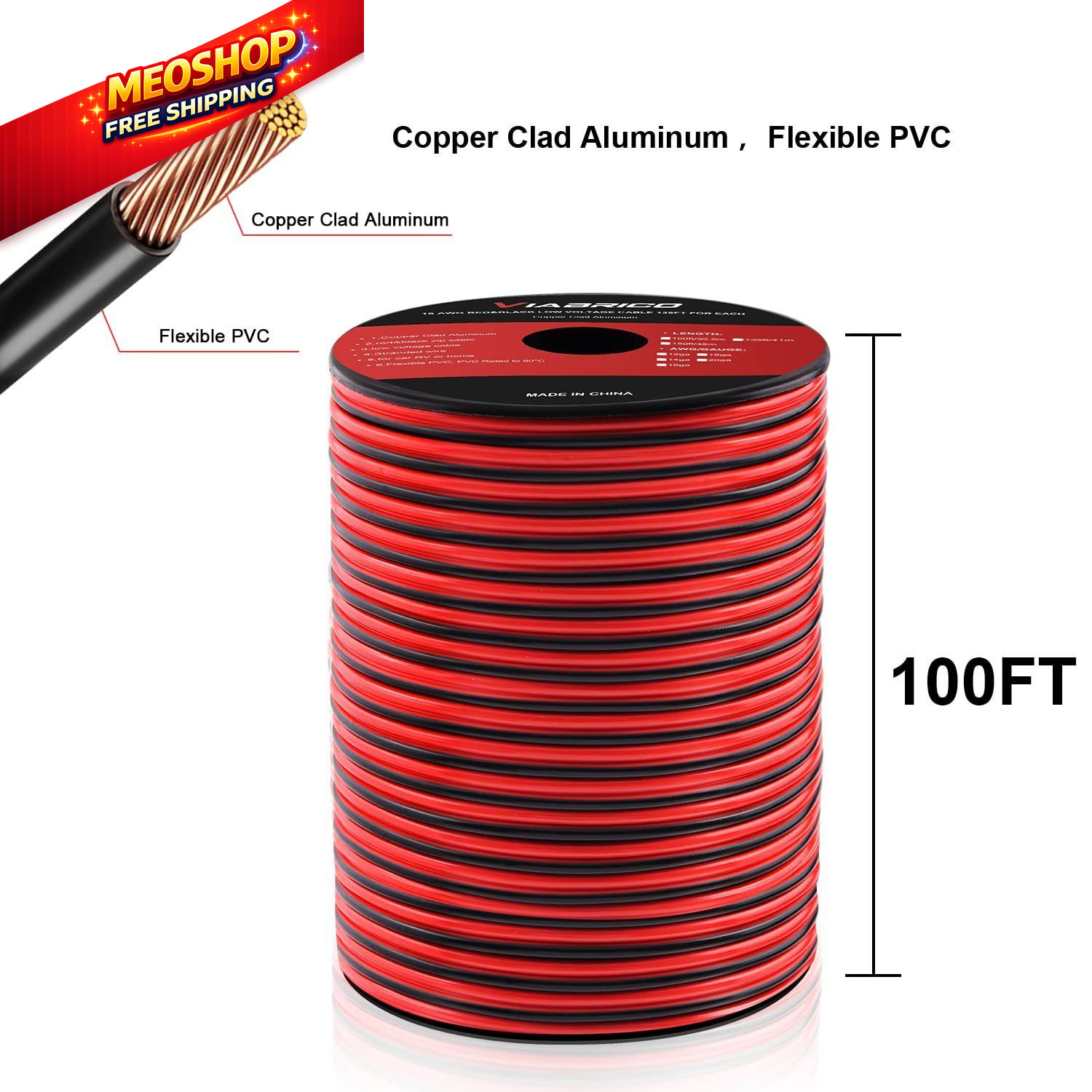 VIABRICO 14AWG 100FT Electrical Wire Cable 2 14AWG-100FT, Red&Black gallery