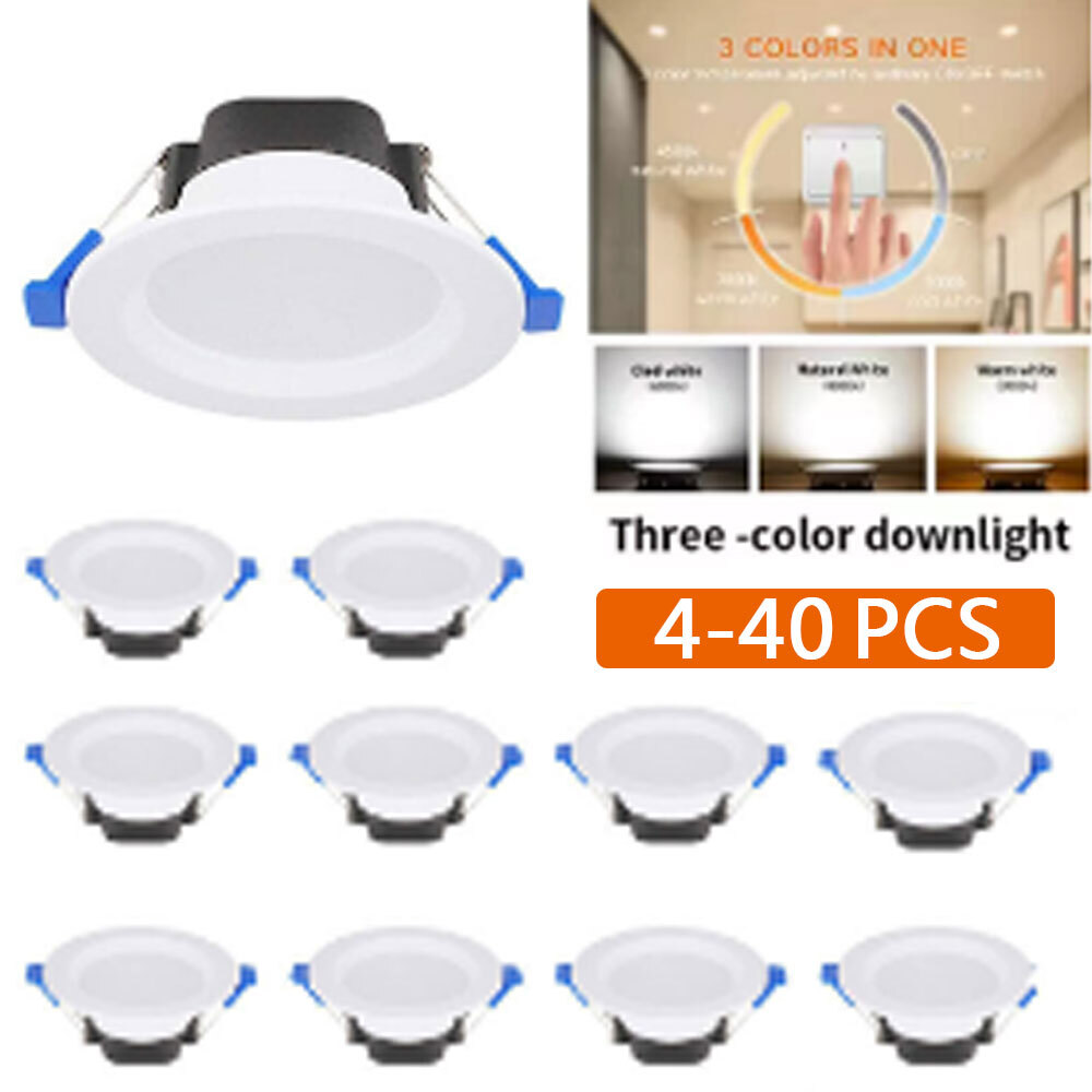 4-40Pcs Three Color Dimmable Downlight LED Recessed Ceiling Light Spotlight US