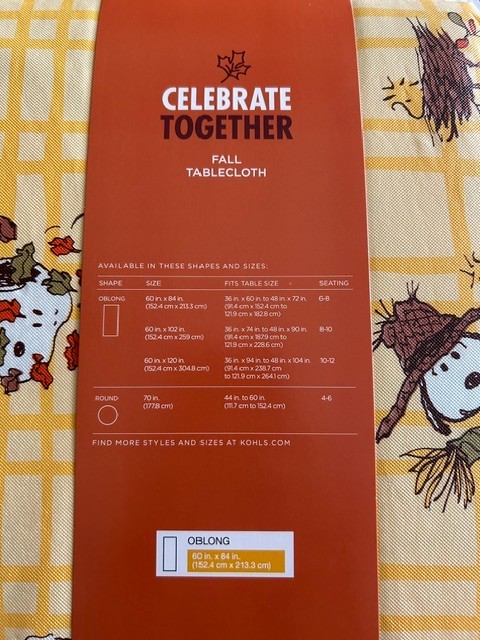 Peanuts Snoopy & Woodstock Peva Flannel Back FALL Tablecloth 60" x84" gallery