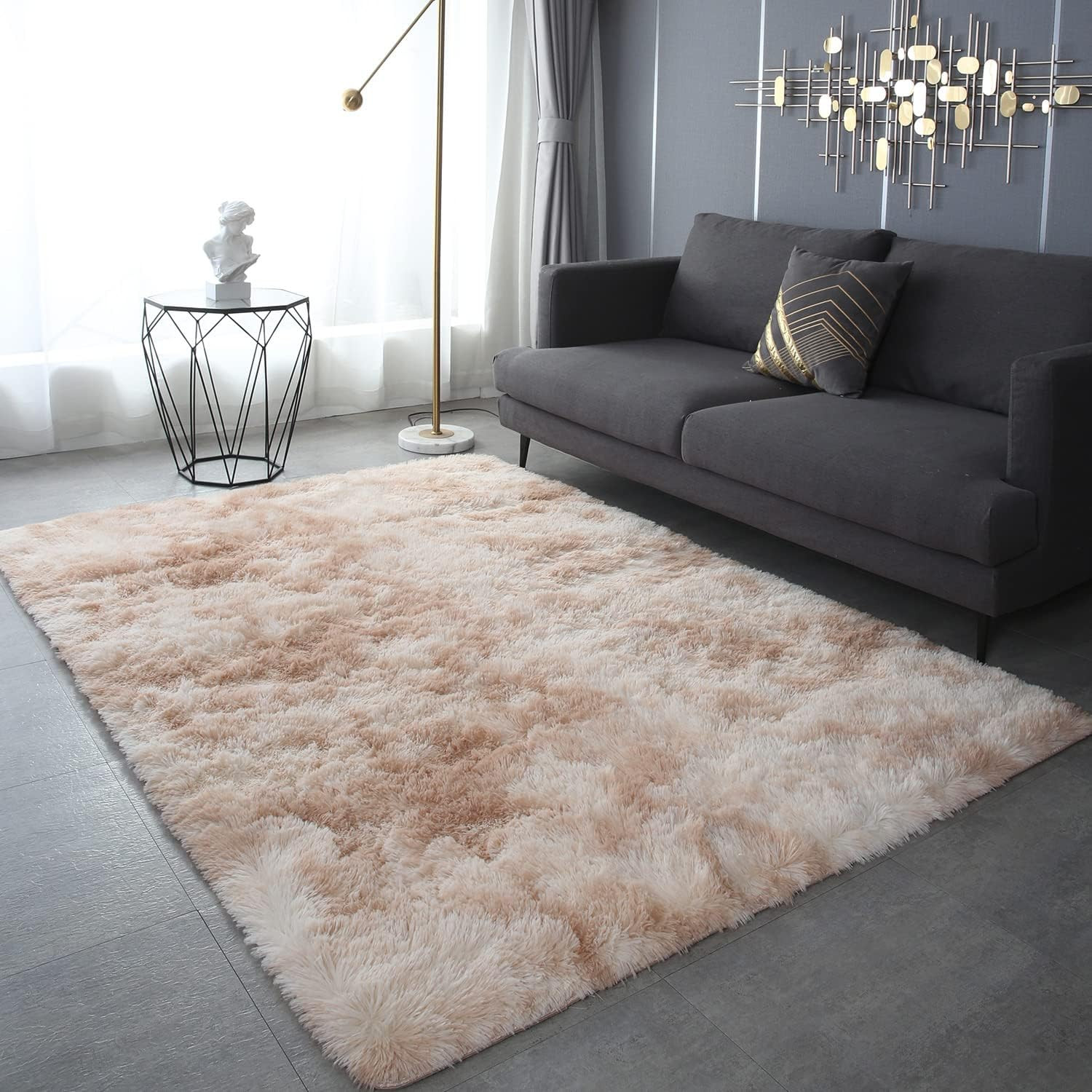 Ultra Soft Plush Fluffy Area Rugs - 5X7 Feet Tie-Dyed Beige Area Rugs 5'X7' for gallery