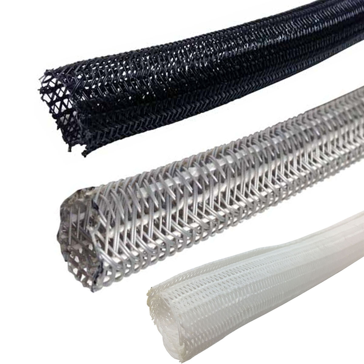 Hook Self Closing Braided Wrap Around Sleeving - 1/8" to 2" - Black, Gray, White gallery