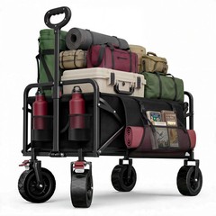 200L Collapsible Wagon Carts Foldable, Heavy Duty Beach Wagon with 7.48″ All-Ter