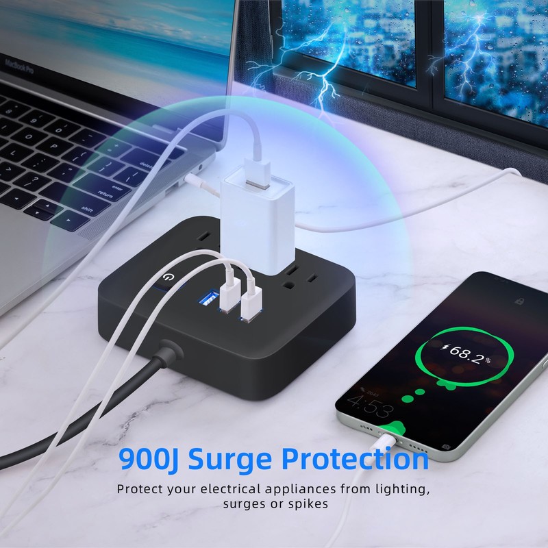 Wall Mountable USB Surge Protector Power Strip with 3 USB Ports & 3 Outlet Plugs gallery